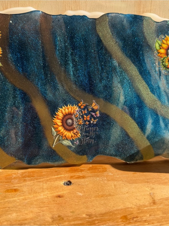 Other - Glitter Blue Resin Tray with Sunflower & Butterflies